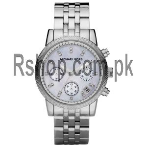 Michael Kors Ladies Ritz Silver Tone Camille Chronograph Designer Watch 