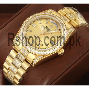 Rolex Day Date Yellow Gold Diamond Bezel Diamond Dial Swiss Watch Price in Pakistan
