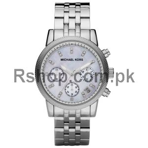 Michael Kors Ladies Ritz Silver Tone Camille Chronograph Designer Watch 