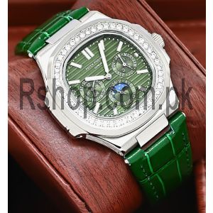 Patek Philippe Nautilus Perpetual Calendar Green Leather Straps Watch